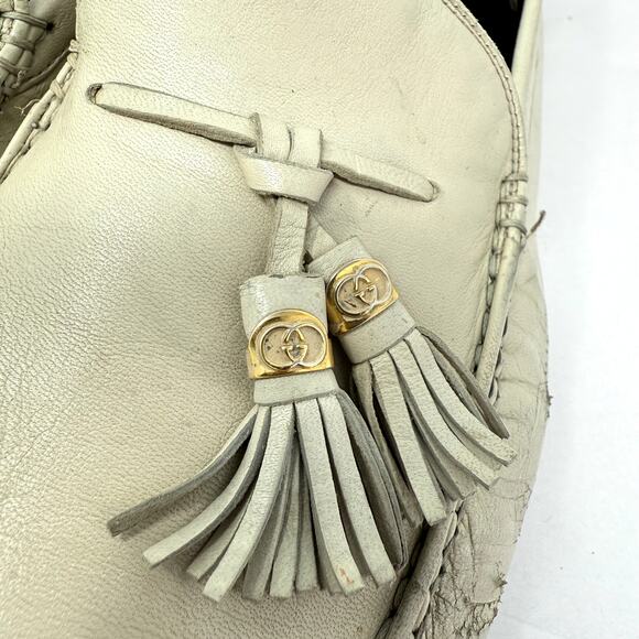 Gucci Men’s Leather Tassel Loafers 45.5C (US 12.5) Ivory Vintage Made in Italy - Picture 6 of 11